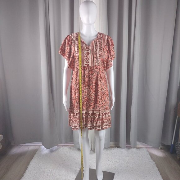 Knox Rose XS Flutter Sleeve Boho Ruffle Dress Orange White NWT Cotton Blend - Picture 6 of 11
